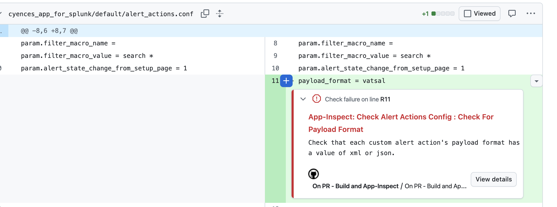 GitHub Annotation for App-Inspect Failure Screenshot V5